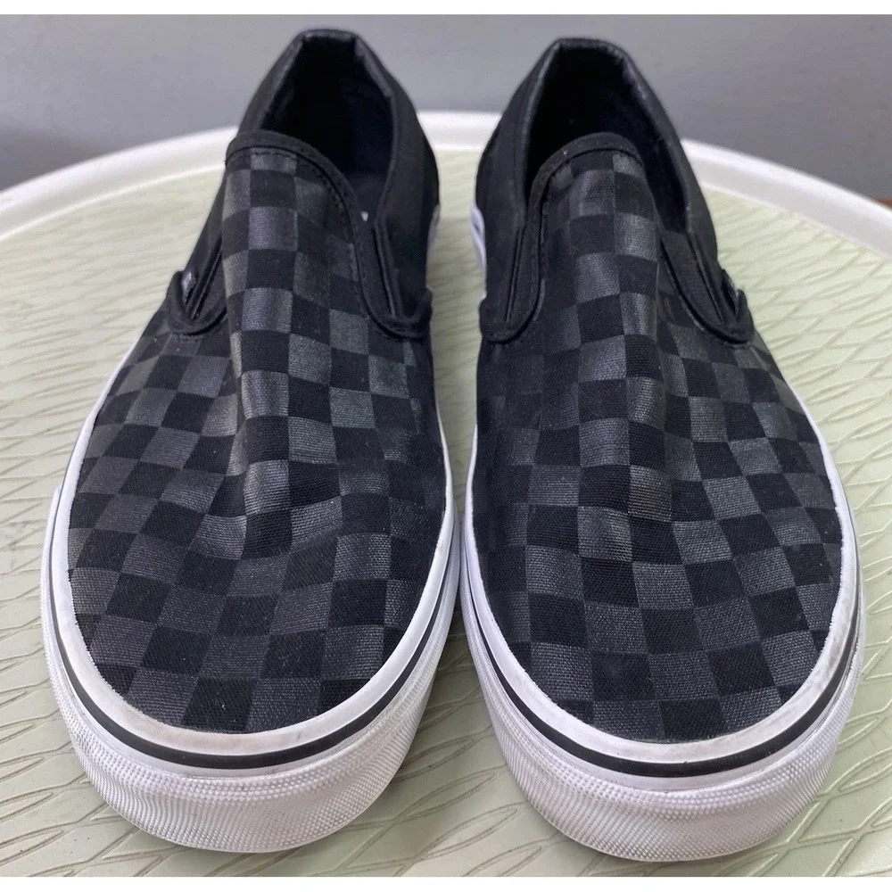 Vans Unisex Black Slip-On Checker Skateboard‎ Shoes Men-8.5 Wom.10 Sneakers